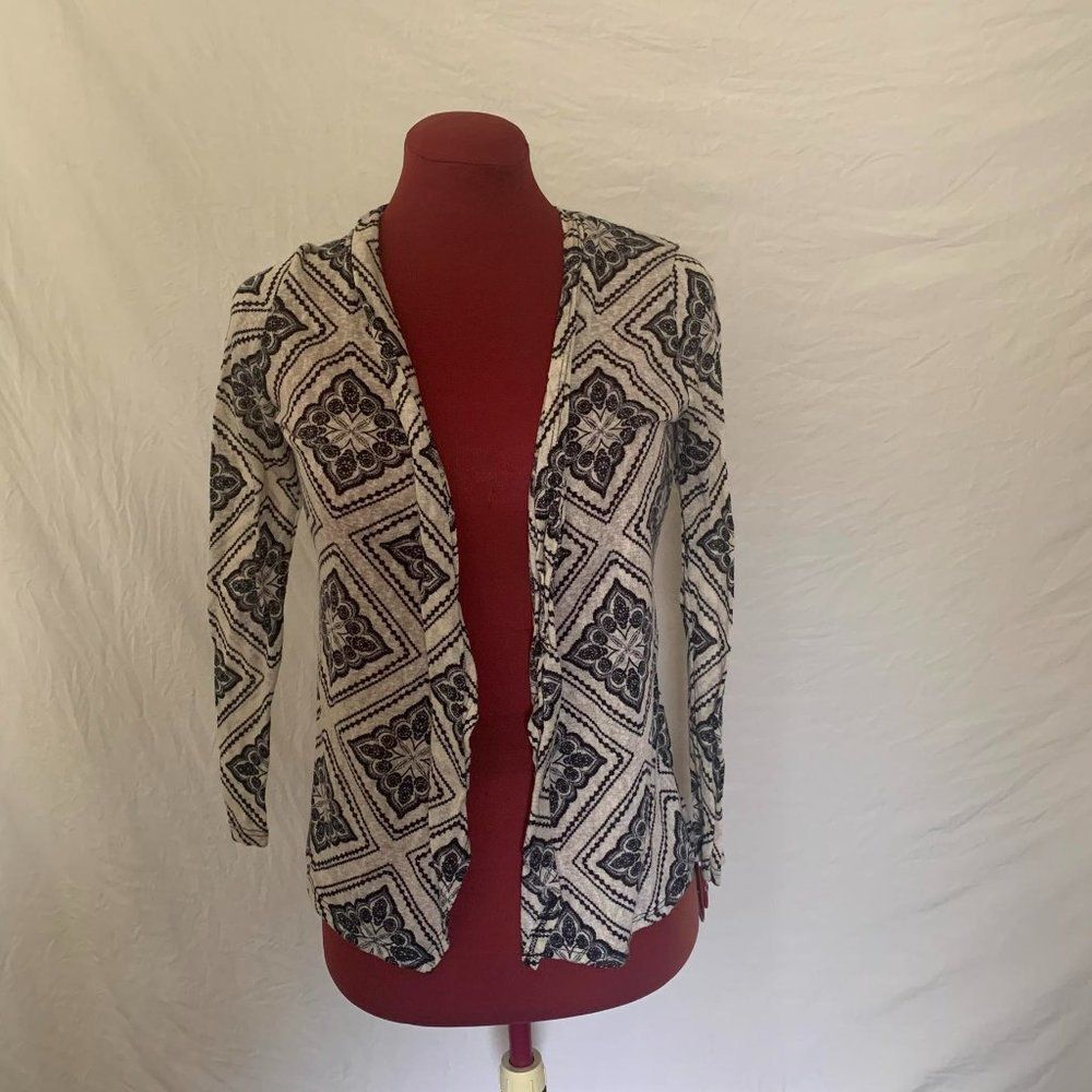 Cream Cardigan with Navy Pattern
